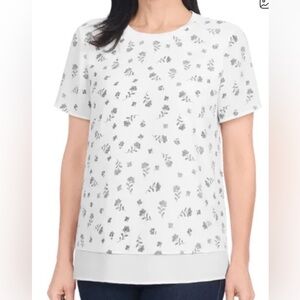 Hilary Radley White Floral Print Blouse